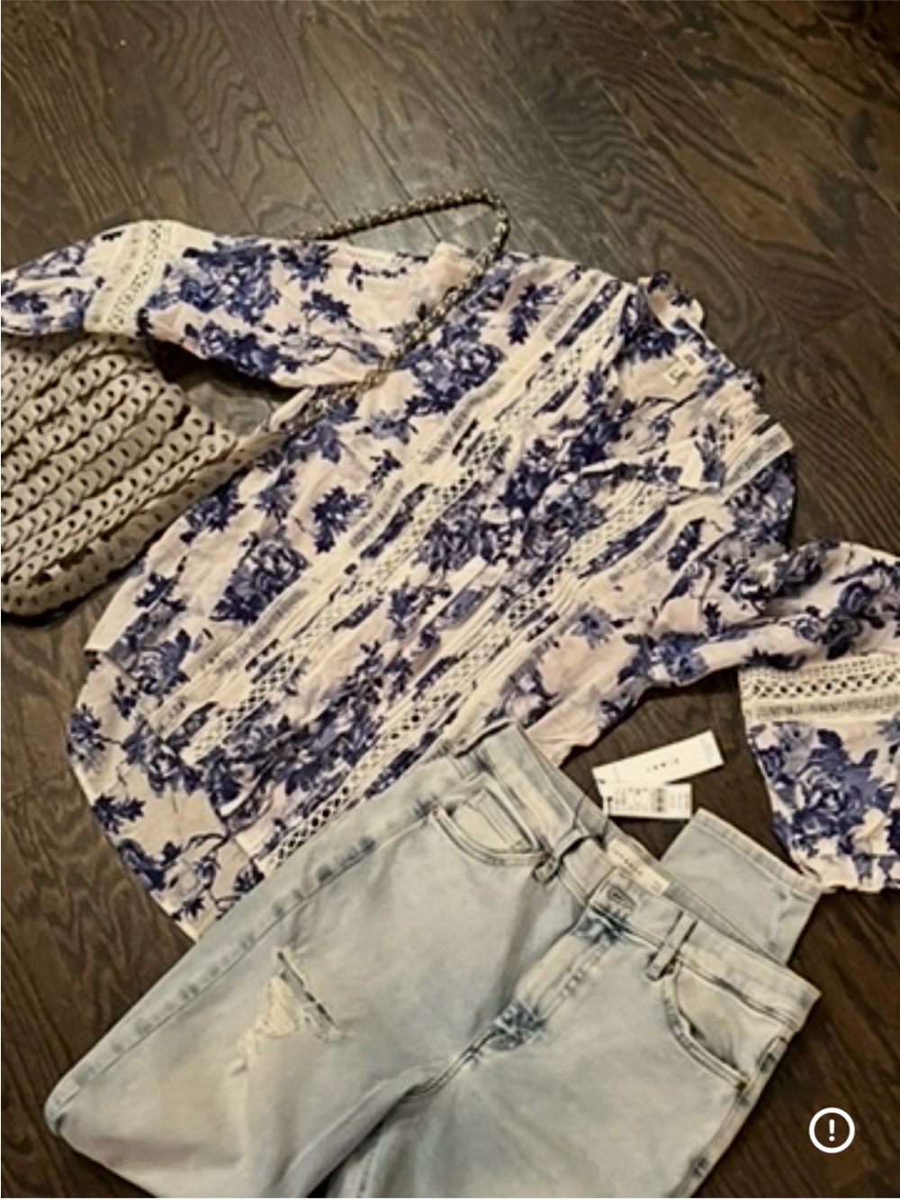 Floral Pintuck Blouse - Blue & Cream